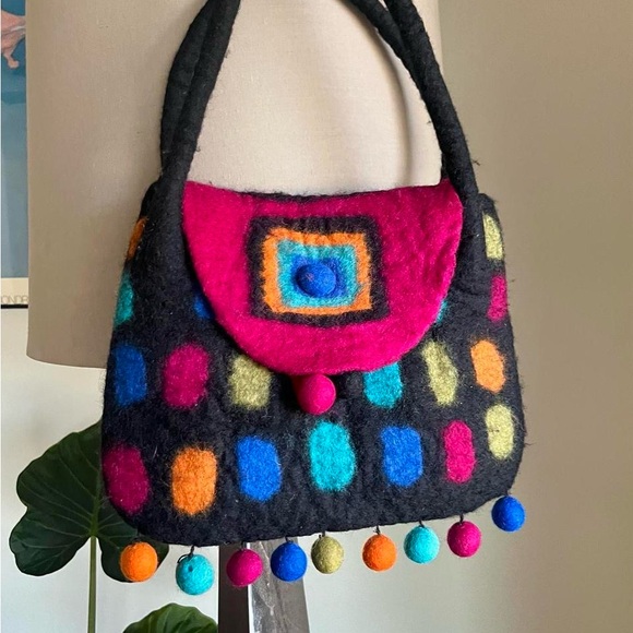 Vintage 90s funky rising tide 100% wool shoulder bag - Picture 3 of 6